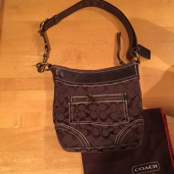 Coach Signature Brown Canvas Bag with Leather Trim - Picture 3 of 4